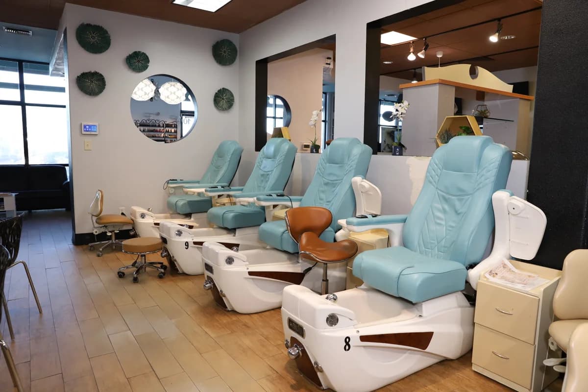 Our teal pedicure chairs.