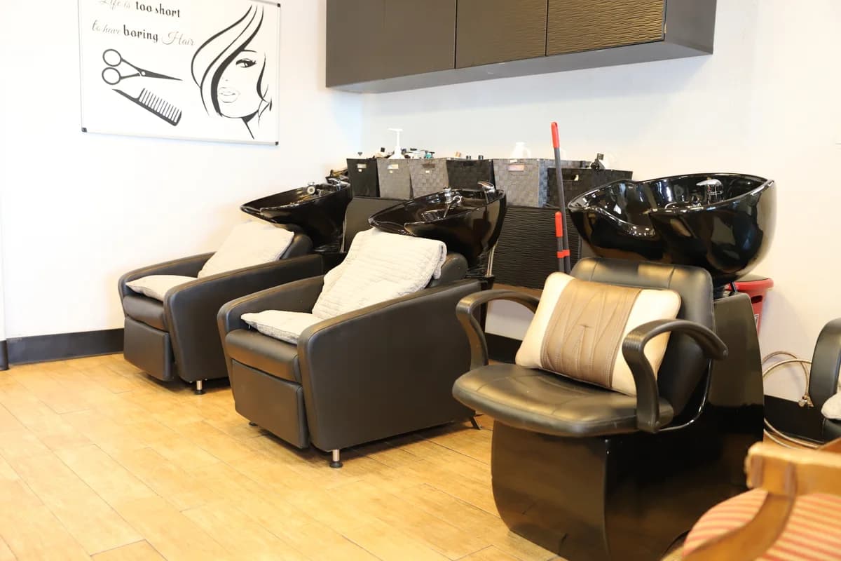 Shampoo stations in the hair area.